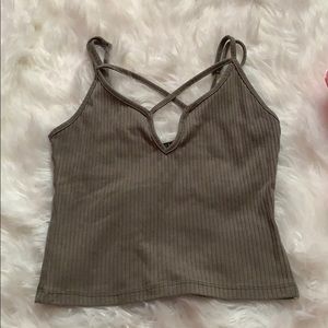 Olive green cotton on crop top